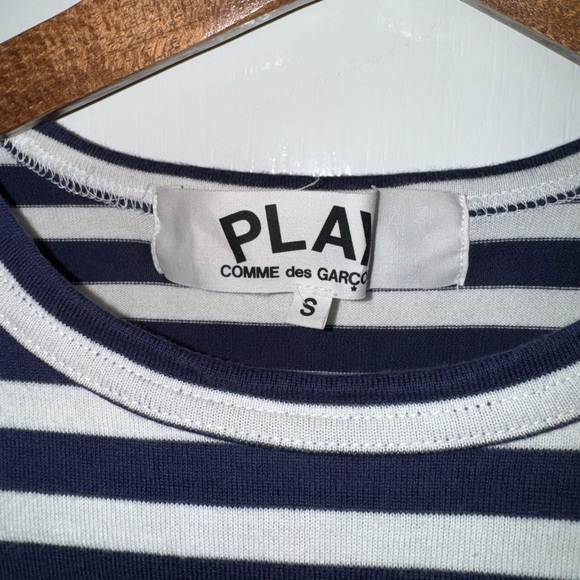 Commes des Garcons PLAY Navy and White Striped Long Sleeved Shirt Size Small - Picture 3 of 7
